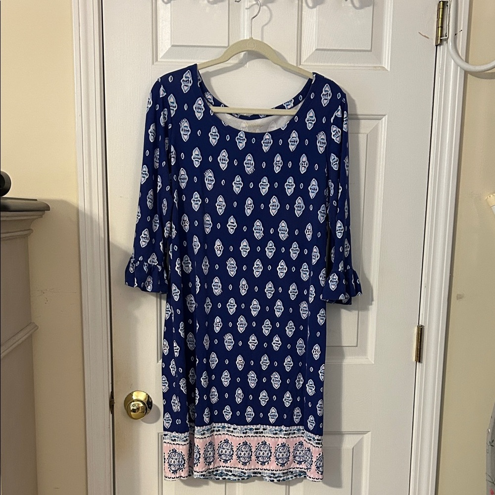 Lilly Pulitzer Blue and White Patterned Long Sleeve Dress